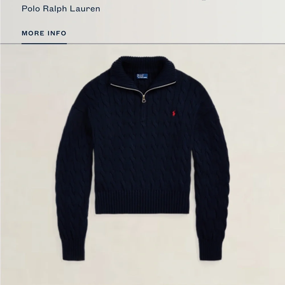 Ralph Lauren Dark Blue Cable-Knit Quarter Zip Sweater - Picture 5 of 11
